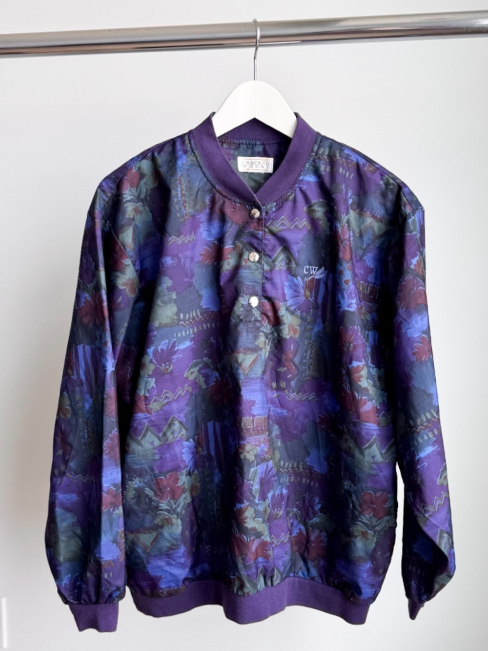 Vtg Cracked Wheat Abstract Floral Snap Windbreaker Unisex P to P: 24.25” L: 26”